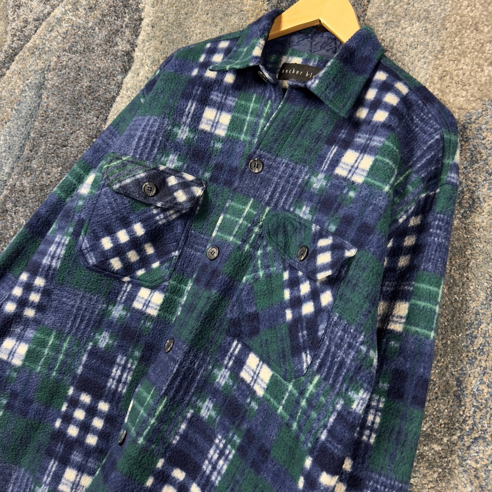 Vintage Anchor Blue Fleece Plaid Shirt Mens Small Blue Green Gorpcore Retro